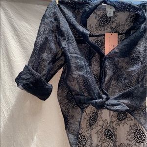 H&M | sheer black button up blouse coverup